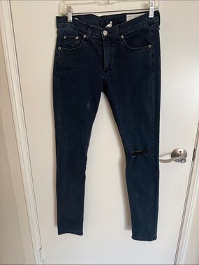 rag & bone Dark Blue Skinny Jeans with Knee Rip